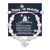 Jeka Happy Birthday Gifts for 5-10 Year Old Girls, 10th Birthday Pink Pearl Heart Charm Bracelets Gifts for Girls Daughter Granddaughter Niece Cousin