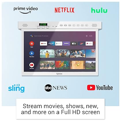SYLVOX 15.6 inch Smart TV for Kitchen, 1080P FHD RV TV Under Cabinet Television, Smart Android TV Rotated & Folded, Support Google Assistant WiFi Bluetooth, Small TV for Kitchen, Bedroom, RV Camper