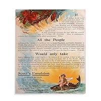 19th Century Spanish Advertising Poster Scott's Pure Cod Liver Oil Lotion Vintage Advertising Poster (3) Canvas Poster Wall Art Decor Print Picture Paintings for Living Room Bedroom Decoration Unframe