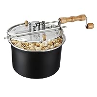 Stovetop Popcorn Maker – 6.5-Quart Popper Pan with Wooden Crank Handle and Internal Kernel Stirrer by Great Northern Popcorn (Black)