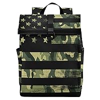 ALAZA USA American Flag Camouflage Grunge Large Laptop Backpack Purse for Women Men Waterproof Anti Theft Roll Top Backpack, 13-17.3 inch