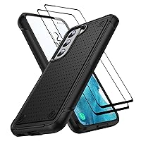 for Samsung Galaxy S22 Plus 5G Case 6.6 inch, S22+ Phone Case with Tempered Glass Screen Protector [2 Pack], Heavy Duty Shockproof Case for Samsung Galaxy S22 Plus, Black