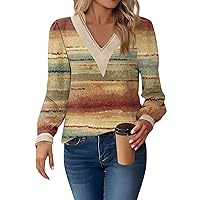 Womens Long Sleeve Tops Dressy Crochet V Neck Shirts for Women Casual Loose Fit Tees Shirt Blouse