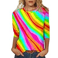 Plus Size Tops for Women Spring/Spring Women's Casual Round Neck Carnival Colorful Printed Three Quarter Sleev