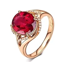 KnSam Real Gold Jewellery Women's Rings Made of 18 K Gold, Oval Shape with 2.1 ct Red Tourmaline Engagement Rings Trust Ring Women's Rings