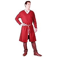 Renaissance Medieval Patterned Full Sleeves Red Short Tunic (Size = XXS-7XL)