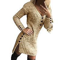 Semi Formal Wedding Guest Dresses for Women,Long Sleeve Turtleneck Solid Color Casual Sweater Dress Ladies SWEA