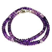 22 inch Long rondelle Shape Faceted Cut Natural Multi Amethyst 6 mm Beads Necklace with 925 Sterling Silver Clasp for Women, Girls Unisex