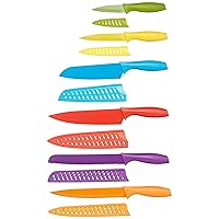 EatNeat 12-PC Color Knife Set, 5 SS Knives w/Sheaths, Cutting Board &  Sharpener 