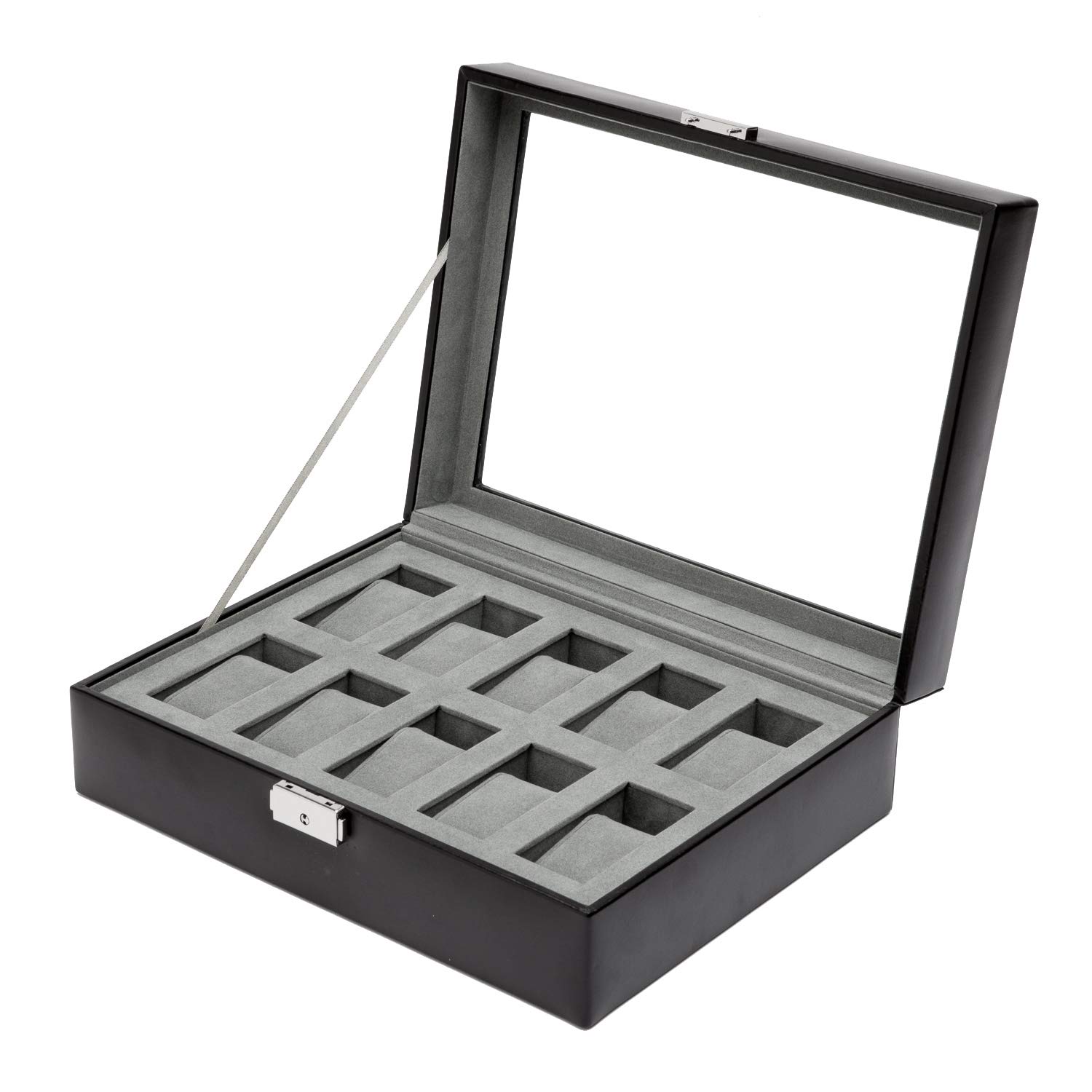 WOLF Heritage 10-Piece Watch Box with Glass Cover, Black