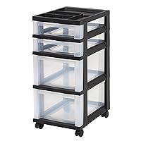 IRIS USA Craft Organizers and Storage, Rolling Storage Cart for Classroom Supplies, Storage Organizer for Art Supplies, Drawer Top Organizer for Small Parts, 4 Drawers, Black