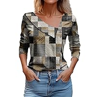 Womens Fall Tops Asymmetric Neck Long Sleeve Shirts Tunic Button Decorations Sweatshirt Floral Print Outfits Blouses