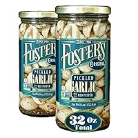 Foster's Pickled Garlic Cloves- Original- 16oz (2 Pack)- Pickled Garlic in a Jar with Red Pepper - Traditional Pickled Vegetable Recipe for 30 years - Gluten Free, Fat Free, NO Preservatives