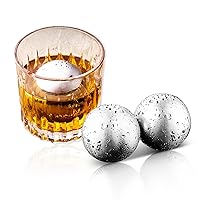 Whiskey Stones Gift Set, Stainless Steel Ice Cubes XL Large Round Whisky Cooler, Reusable Metal Ice Ball Chiller with Freezer Pouch & Wood Box, Perfect for Dad, Husband