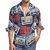 Vintage Cassettes Tapes Old Music Men's Button Down T Shirts Long Sleeve Casual Hawaiian Shirt Pocket Print Top
