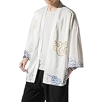 PRIJOUHE Men's Japanese Kimono Cardigan Jackets Casual Long Sleeve Open Front Coat Lightweight Yukata Outwear