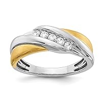 Jewels By Lux Solid 14K Tri Color Gold 5-Stone 1/4 carat Diamond Complete Mens Ring Available in Size 7 to 11 (Band Width: 7.4 to 2.6 mm)