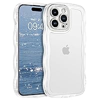 YINLAI Designed for iPhone 14 Pro Max Case 6.7-Inch, Transparent Soft Silicone Gel Rubber Phone Cover, Cute Curly Wave Frame Shape Slim Women Girls TPU Bumper Shockproof Protective Case, Clear