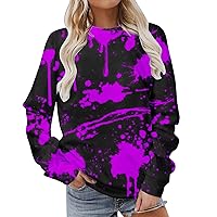 Halloween Sweatshirt Women Blood Splattered All Over Long Sleeve Pullover Tops 3D Print Hoodless Sweatshirts Sweater