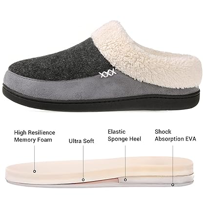 VONAMY Men's Slippers Fuzzy Warm House Shoes Memory Foam Slip On Clog Plush Wool Fleece Indoor Outdoor