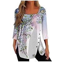 Ladies Summer Tops and Blouses 2023 Sexy Cute Dressy Casual Shirts 3/4 Sleeves Trendy Square Neck Plus Size Tee