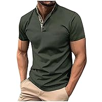 Mens Polo Shirts Men's Quarter Button Down Golf Shirt Casual Short Sleeve Tshirts Solid Color V Neck Beach Shirts Blouse