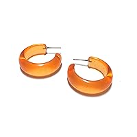 Bright Orange Small Simple Transparent Lucite Hoop Earrings - SIMSM-OR-1