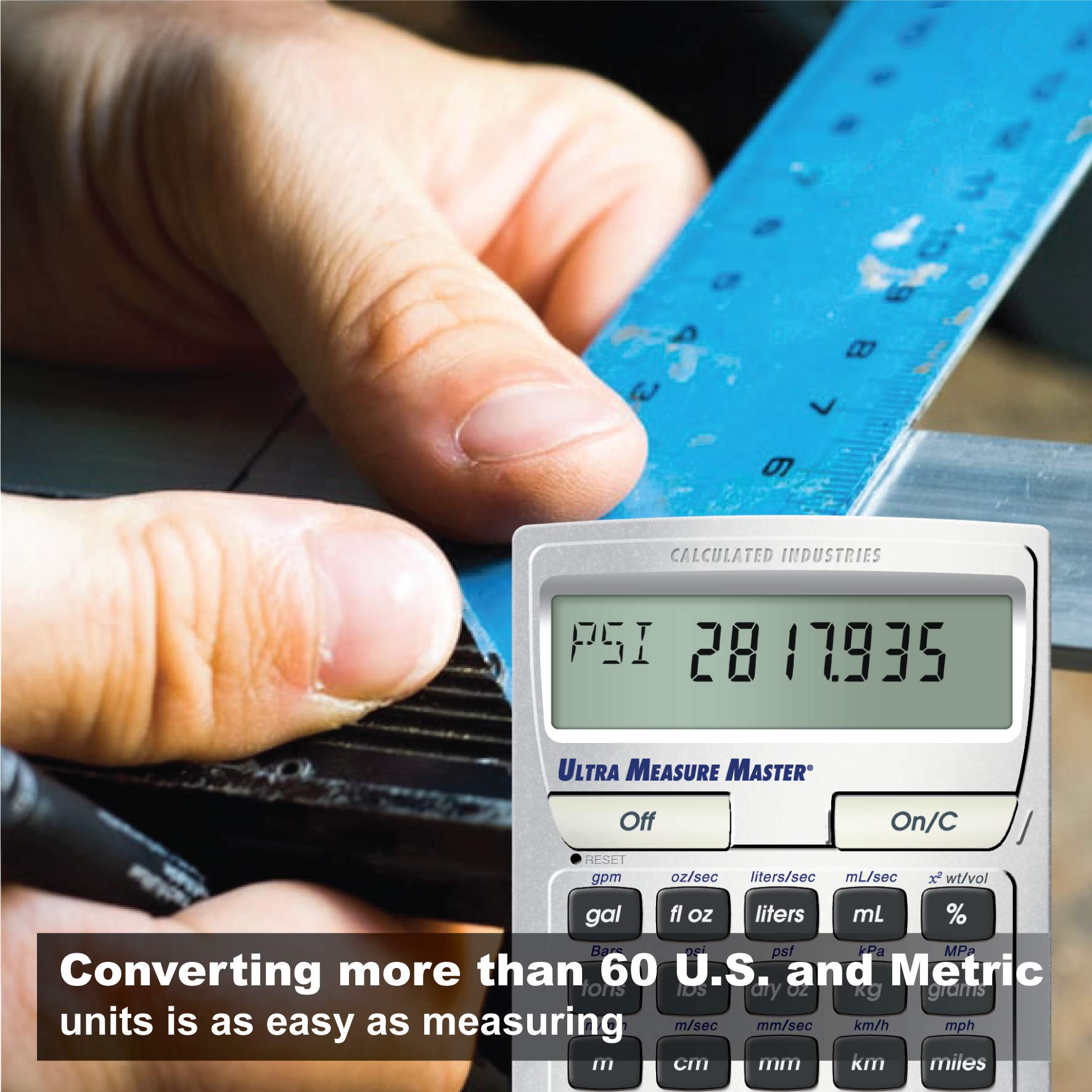 Calculated Industries 8025 Ultra Measure Master Professional Grade U.S. Standard to Metric Conversion Calculator Tool for Engineers, Architects, Builders, Scientists and Students | 60+ Units Built-in, Silver