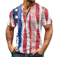 Men's Henley Shirts Summer 4Th of July Short Sleeve Button Down Shirt Patriotic Printed Graphic Tees Beach Clothes