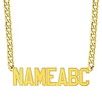 Custom4U Name Necklace Personalized,Stainless Steel/Black/Gold Figaro Chain/Cuban Chain with Name Customized,Custom Nameplate Pendant Engraving Jewelry for Women Men (Gift Box)