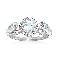 Ross-Simons 1.10 ct. t.w. Aquamarine and .84 ct. t.w. Diamond Ring in Sterling Silver. Size 9