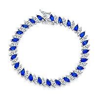 Traditional Bridal Vintage Style Cubic Zirconia Marquise Shape AAA CZ 25 CTW Alternating Simulated Black White Clear Blue Sapphire Tennis Bracelet For Women Wedding Yellow 14K Gold Silver Plated 7