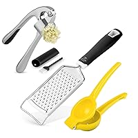 Zulay Kitchen Professional Cheese Grater Stainless Steel, Single Bowl Lemon Squeezer and Premium Garlic Press Set
