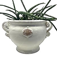 -Italian Ceramic Cachepot Vase Flowerpot Planter Art Pottery Indoor/Outdoor Hand Painted White Shabby Rustic Made in Italy Tuscan