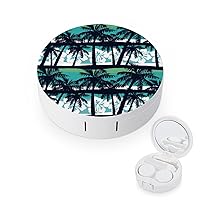 Hawaii Tropical Palm Tree Contact Lens Case Portable Cute Eye Contacts Travel Kit with Mirror Container Holder Box