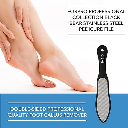 ForPro Black Bear Stainless Steel Pedicure File - Callus Remover Foot File- Double-Sided Professional Quality File for Heels and Feet- 10.5’’ L