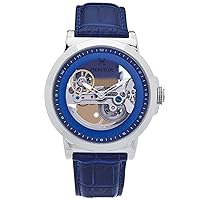 HERITOR Automatic Xander Semi-Skeleton Leather-Band Watch - Silver/Blue
