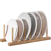 Set of 2 Bamboo Wooden Dish Drainer Rack, Plate Rack, and Drying Drainer (6 Grid)