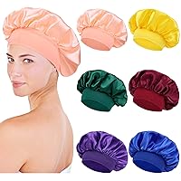 Lawie 6 Pack Colors Satin Lined Silky Sleeping Bonnets Shower Caps Curly Long Hair Protector Night Large Waterproof Adjustable Wide Brim Band Sleep Hats Hair Wraps for Women Men Girls (Mix Colors)