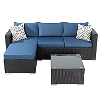 Shintenchi Outdoor Patio Furniture Sets, All-Weather Rattan Outdoor Sectional Sofa with Tea Table and Cushions Upgrade Wicker Patio sectional Sets 3-Piece (Aegean Blue)