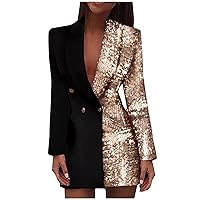 Womens Sequins Tunic Blazer Fashion Asymmetrical Sequin Patchwork Jacket Long Sleeve Double Breasted Blazer Dresses