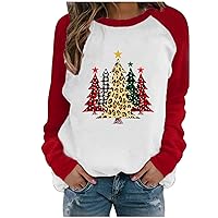 Christmas Womens Tops Long Sleeve Raglan Tee Xmas Printed Crewneck Pullover Fall Winter Holiday Sweatshirt Blouse