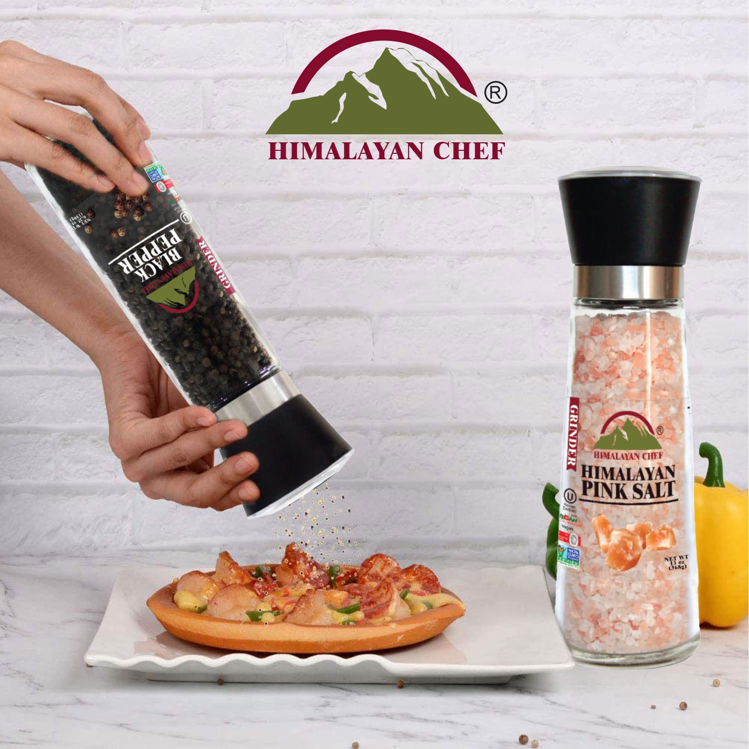 Himalayan Chef Himalayan Pink Salt & Black Pepper Grinder-Set of 2