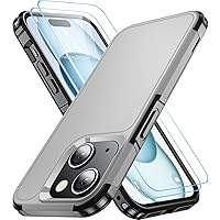 Shockproof for iPhone 15 Case,[15 FT Military Grade Drop Protection],with 2X [Tempered Glass Screen Protector ] with Air Bumpers Full-Body Protective Phone Case,Warship Grey