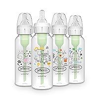 Dr. Brown's Natural Flow Anti-Colic Options+ Narrow Baby Bottle, 8 oz/250 mL, with Level 1 Slow Flow Nipple, BPA Free, 0m+, Squirrel, Goat, Pig, Frog, 4-Pack