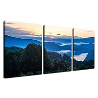 Great Smoky Mountains National Park Canvas Print Tennessee Sunrise Landscape Picture Wall Art Wall Decor Painting for Home Bedroom Decoration Poster with Frame Ready to Hang(36''Wx16''H)