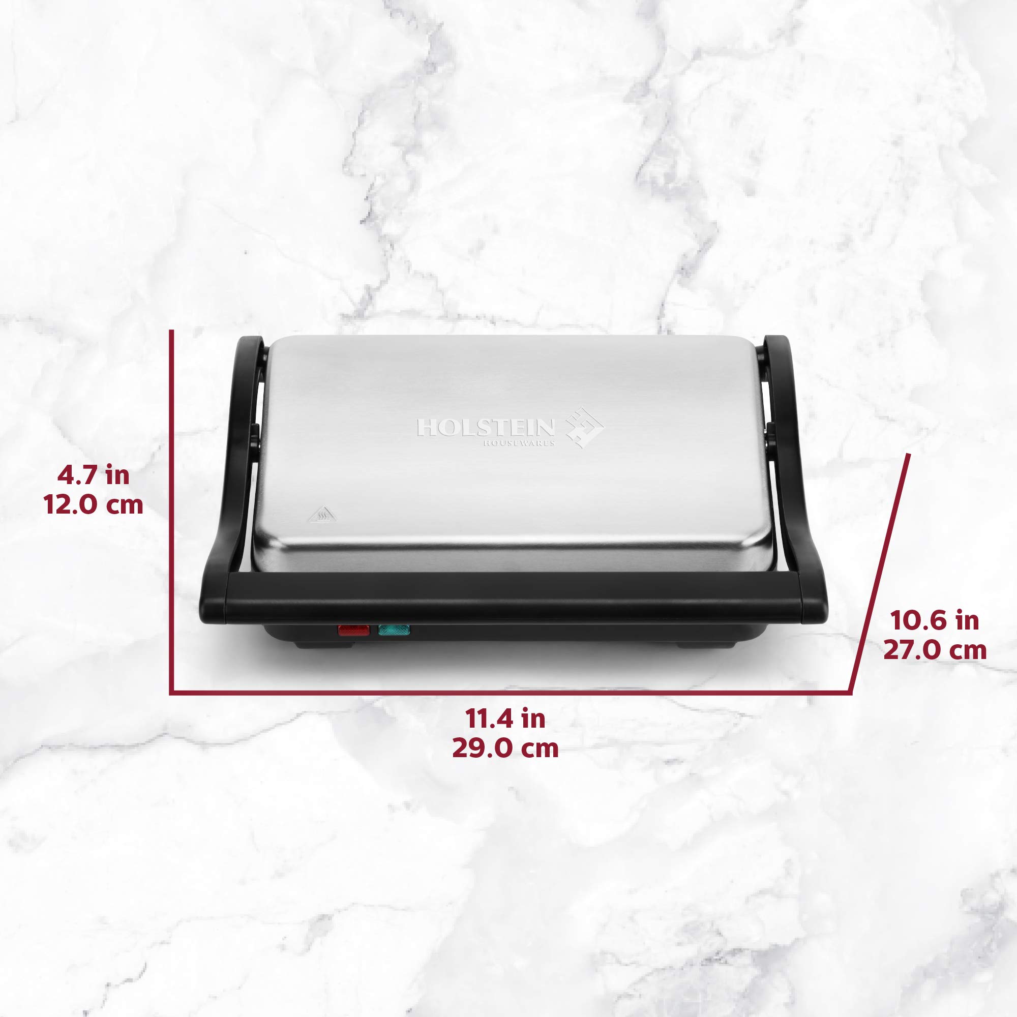 Holstein Housewares Electric Griddle for Toasting Sandwiches, Various Snacks - Black/Stainless Steel
