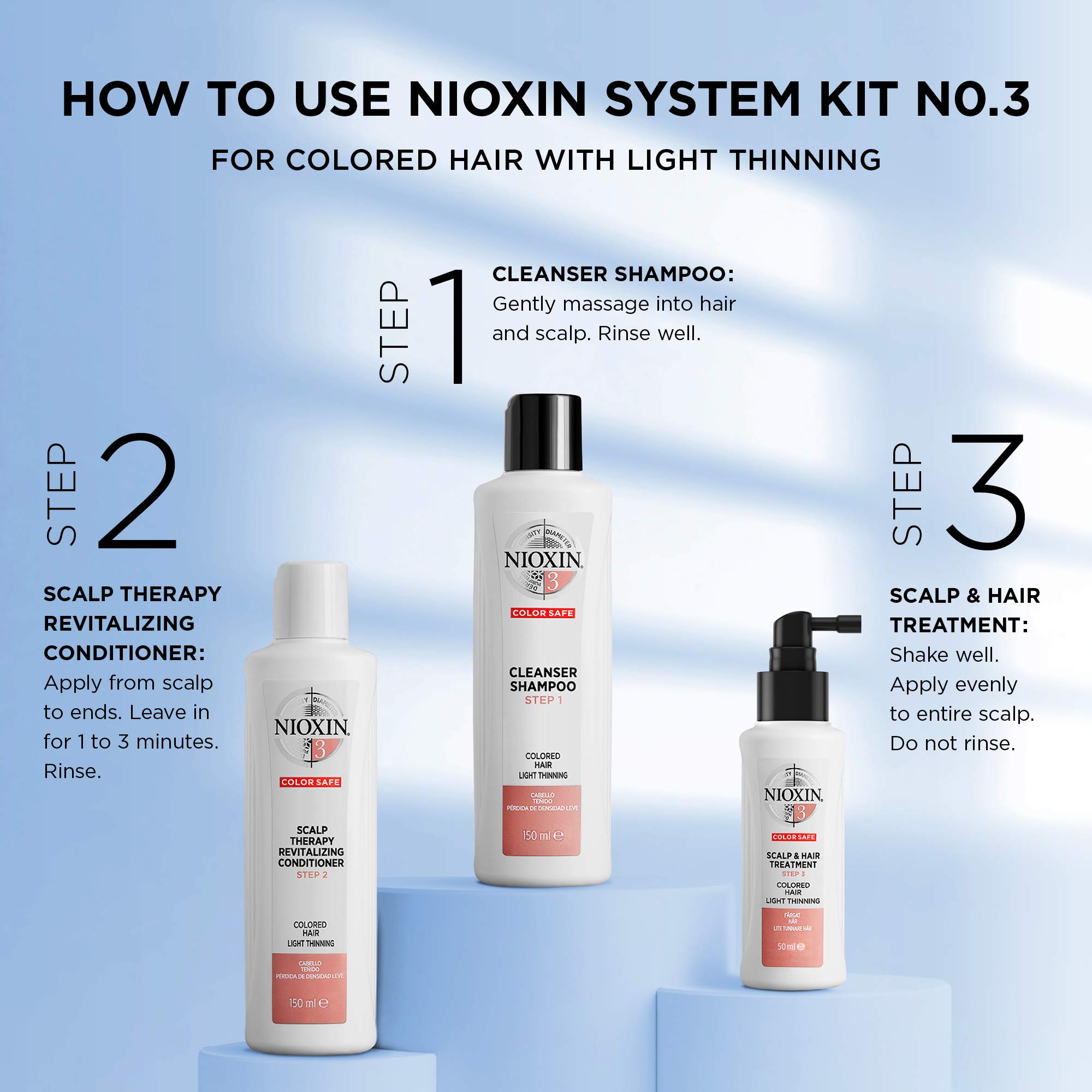 Nioxin System 3 Shampoo & Conditioner Prepack, Color Treated Hair with Light Thinning, Pumps Included, 33.8 fl oz
