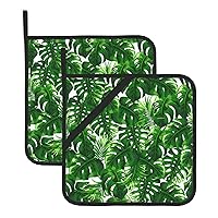 Monstera Deliciosa Banana Palm Print Pot Holders Set of 2 Kitchen Heat Resistant Potholder for Kitchen Cooking Baking Barbecue