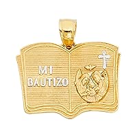 14K Two Tone Gold Religious Baptism Pendant - Crucifix Charm Polish Finish - Handmade Spiritual Symbol - Gold Stamped Fine Jewelry - Great Gift for Men Women Girls Boy for Occasions, 17 x 23 mm, 2.5 gms